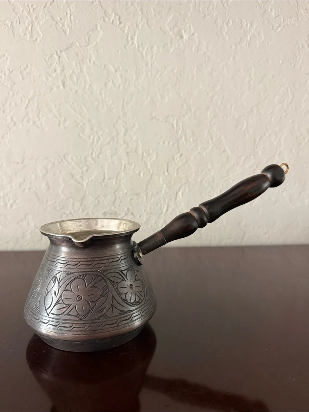 CopperBull Turkish Copper Coffee Pot Cezve Ibrik Hand Engraved 4” never used